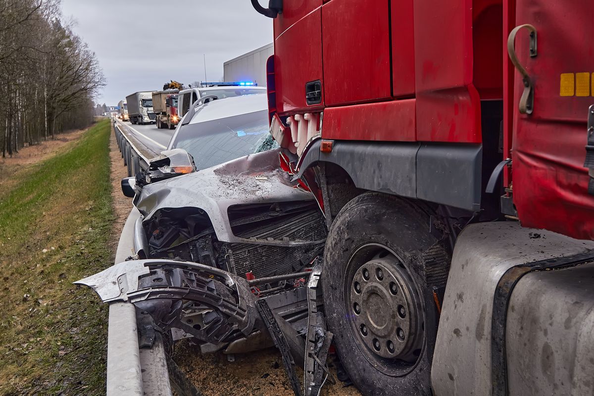 Car after a collision with a heavy truck